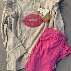 Angel Dear Cream and Pink Ruffle Sleeve Football Set